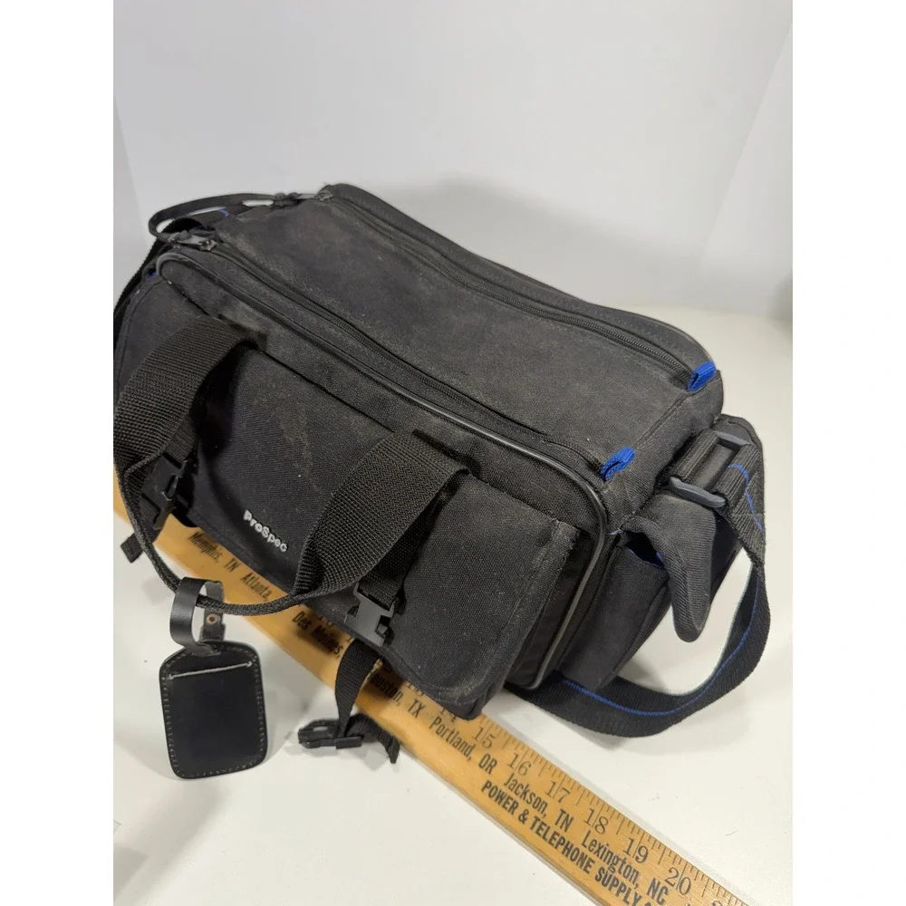 ProSpec Camera Bag Black Canvas Multi Compartment Shoulder Gear Case Blue Lining